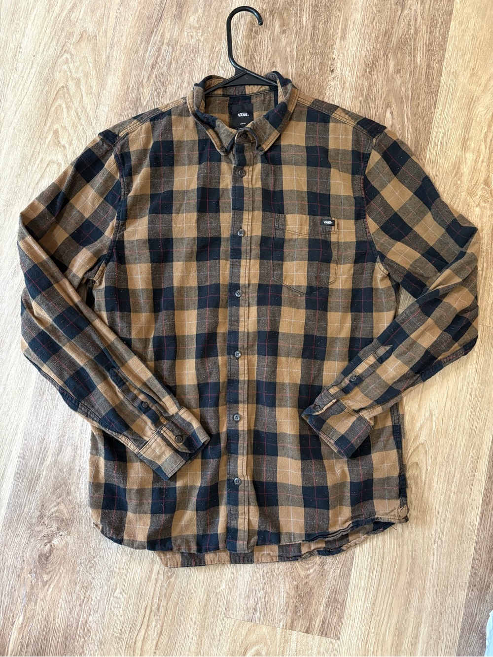 Vans Men’s Brown and Black Plaid Long-Sleeve Button-Down Shirt